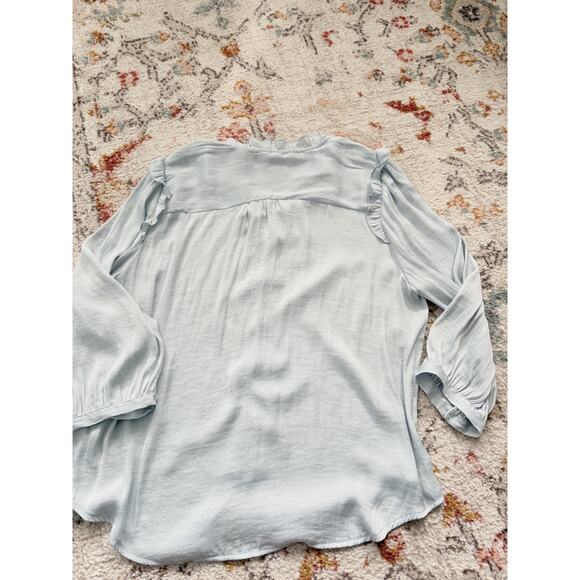Women's Lauren Conrad light blue Ruffled Button-Up Long Sleeve Blouse Size small - Picture 9 of 15